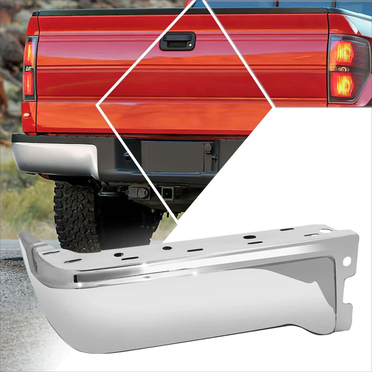 Left Side Rear Bumper End Caps Cover Compatible with 09-14 Ford F-150 Fleetside,Polished Chrome
