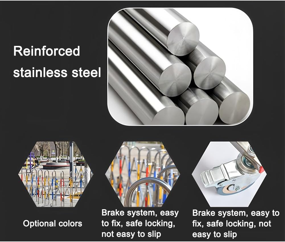 Retractable Mobile Safety Barrier - Expandable Stainless Steel Outdoor Fence with Wheels for Driveway, Garden, School, Garage - 1.1x0.4x4 m, Portable Safety Solution