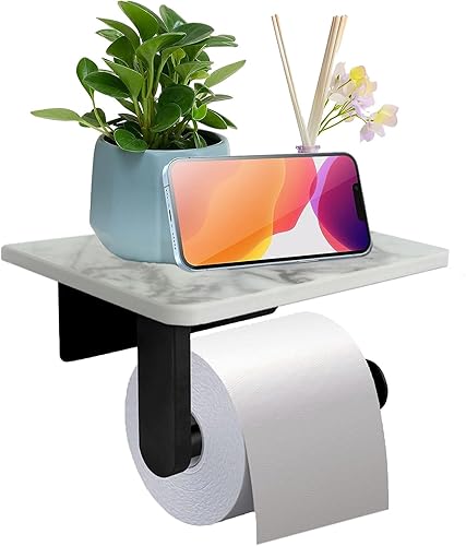 Portarrollos de papel higiénico de mármol con toallitas, estante de teléfono celular para baño y baño, soporte para toallas montado en la pared de