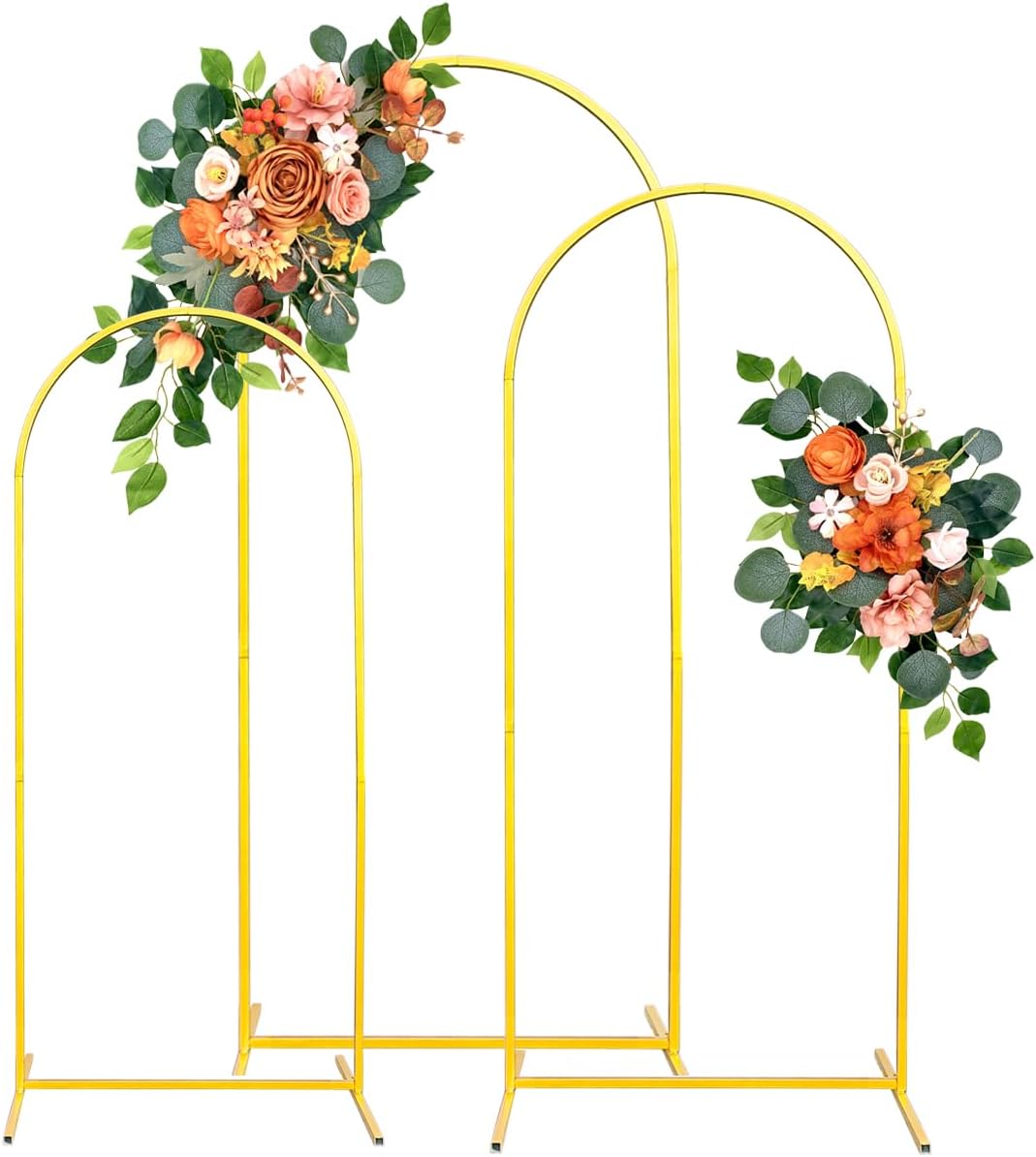 Set of 3 Arch Backdrop Stand 5.9FT, 4.9FT, 3.9FT Gold Wedding Balloon Stand Stable Metal Door Frame for Ceremony Birthday Party Bridal Baby Shower Banquet Decoration Stand Set 3PCS - 3.9FT/4.9FT/5.9FT Gold