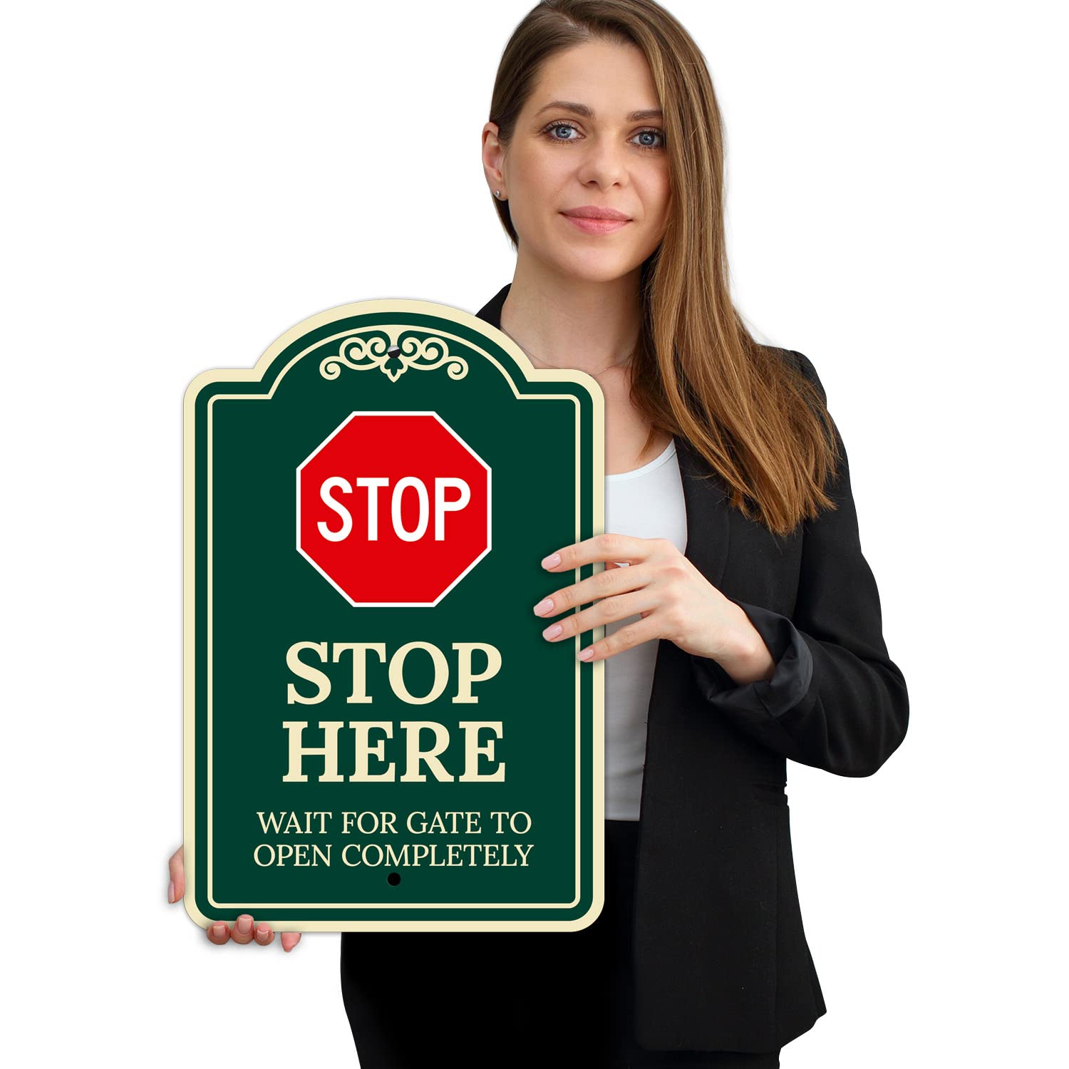 Stop Wait for Gate to Open Completely Décor Sign, Green Dark, 12x18 Inches, ACM, Fade Resistant, Made in USA