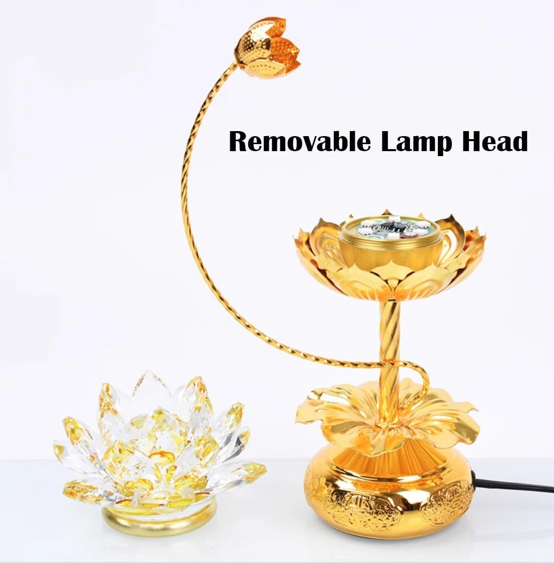 1 Pair - Colorful LED Crystal Lotus Buddhist Lamp - 8 inches image 2