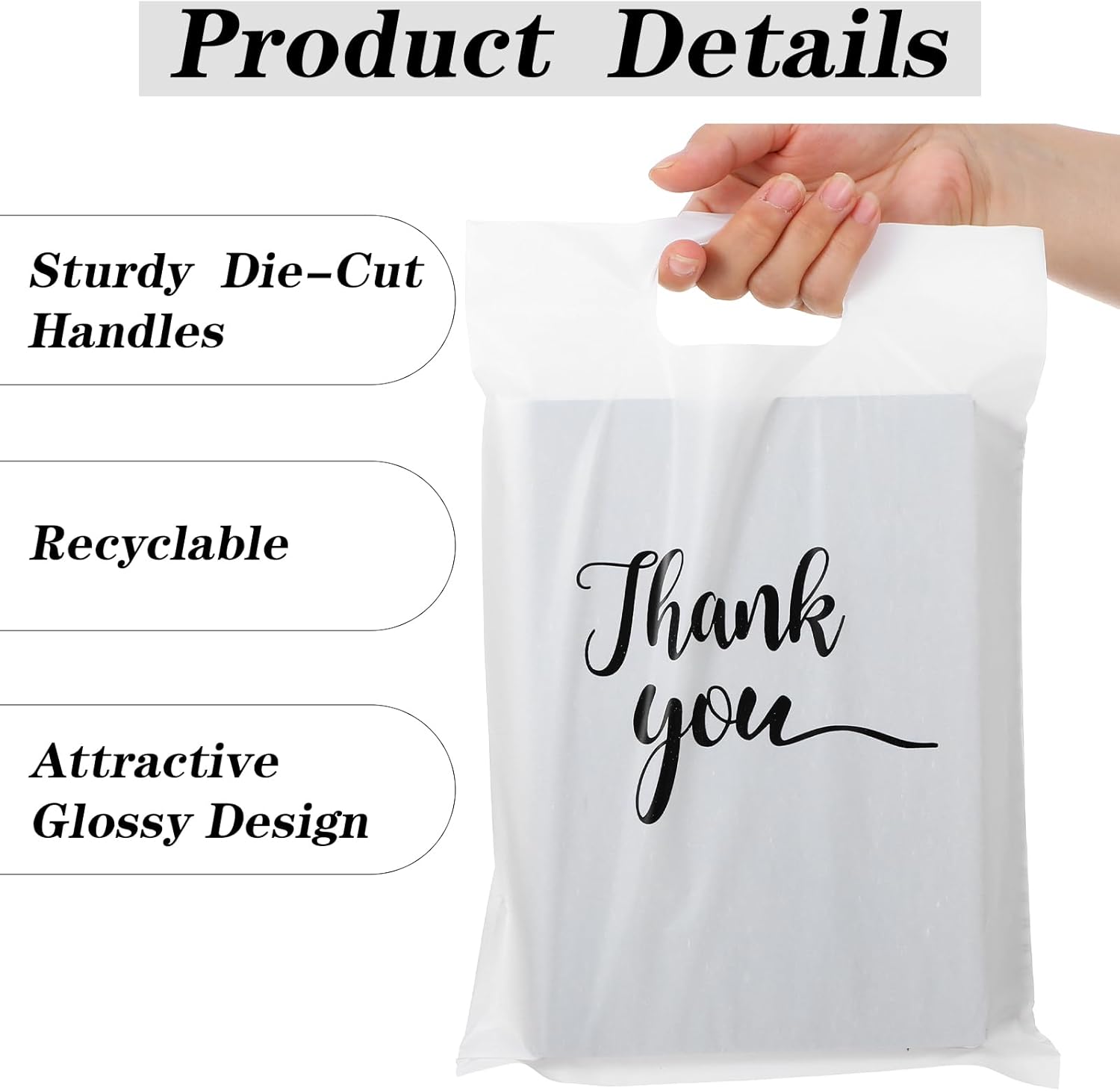 300Pcs White Thank You Bags, 3 Sizes Shopping Merchandise Bags for Business Small, Reusable Plastic Gift Bag with Handles for Wedding Party Goodie Store Boutique Retail Packaging Wholesale - Image 3