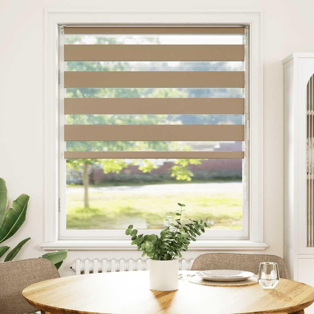 Tenda a rullo zebrata, marrone sabbia, 95 cm, poliestere | Traslucido a scuro totale, doppio strato, montaggio con o senza foratura, catena regolabile