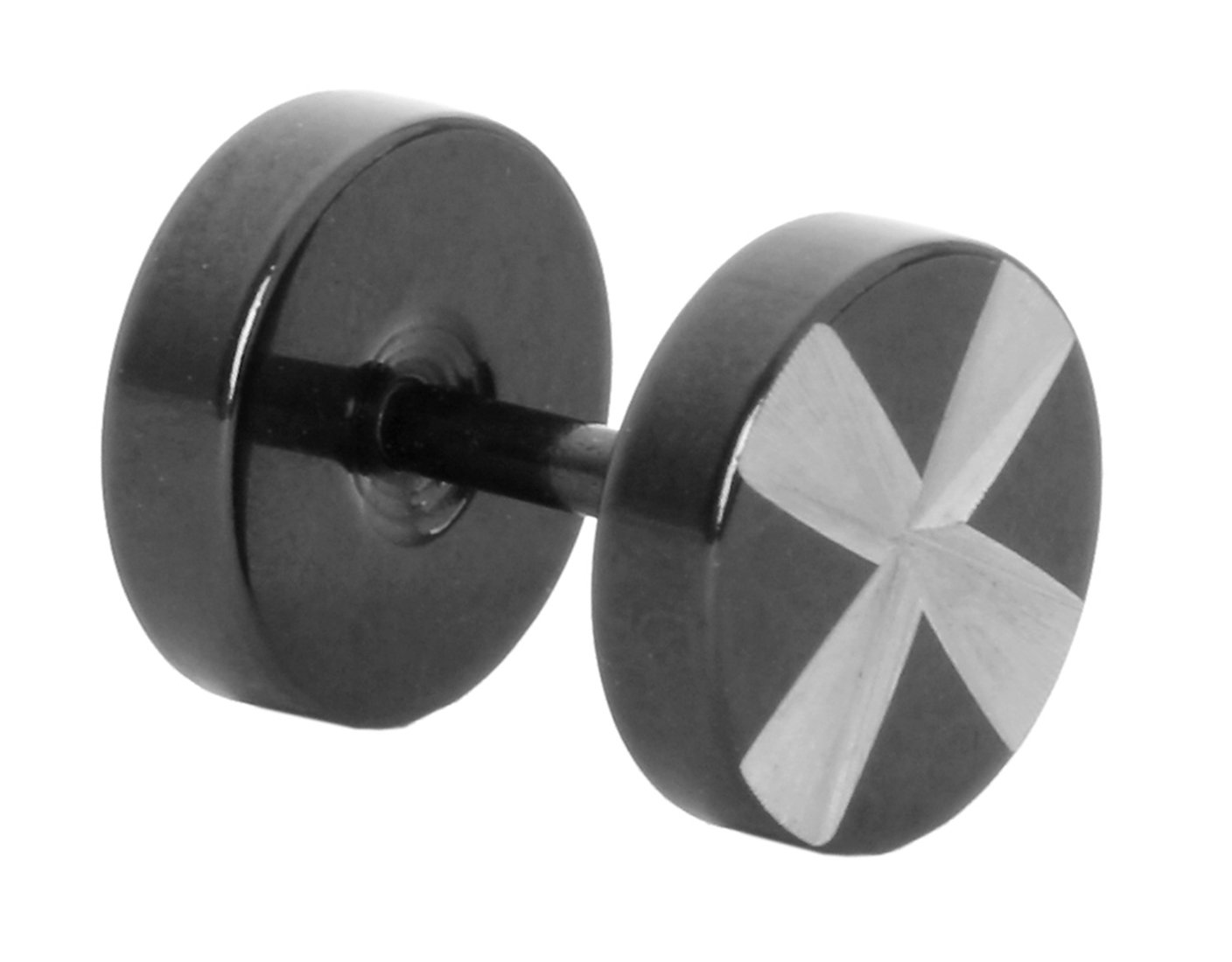 the jewelbox Zivom® Barbell Dumbbell Black Silver Round Stainless Steel Single Pierced Stud Earrings For Men-picture-19