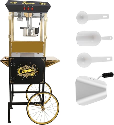 Miniatura 17 de Máquina comercial de palomitas de maíz con carrito y hervidor de 20 onzas, máquina de palomitas vintage de 1440 W sobre ruedas con vidrio templado y