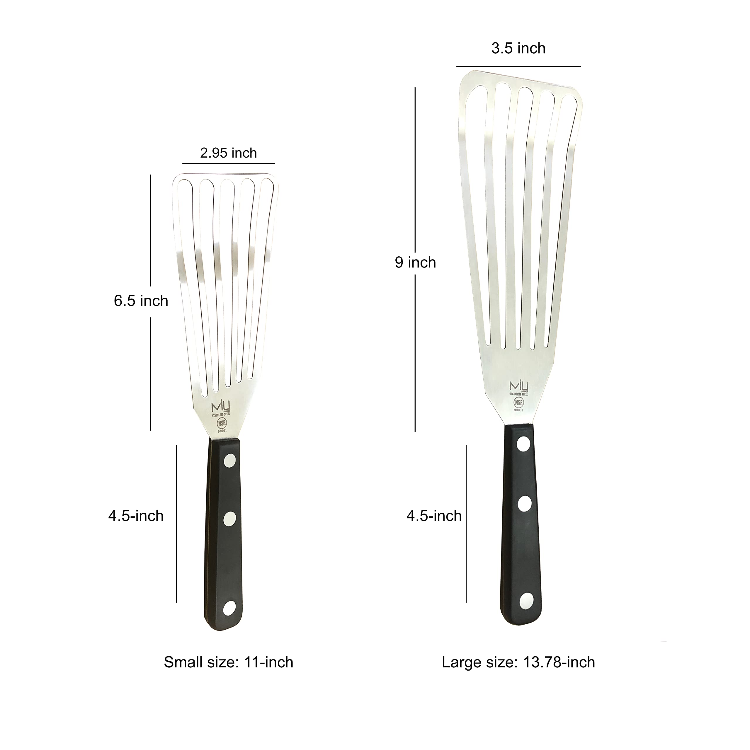 WALLFARM Set di 2 spatole da cucina scanalate di grado professionale, in acciaio inox, spatola lunga e sottile in metallo per capovolgere cibi delicati, pesce, uova, verdure, grigliare, friggere