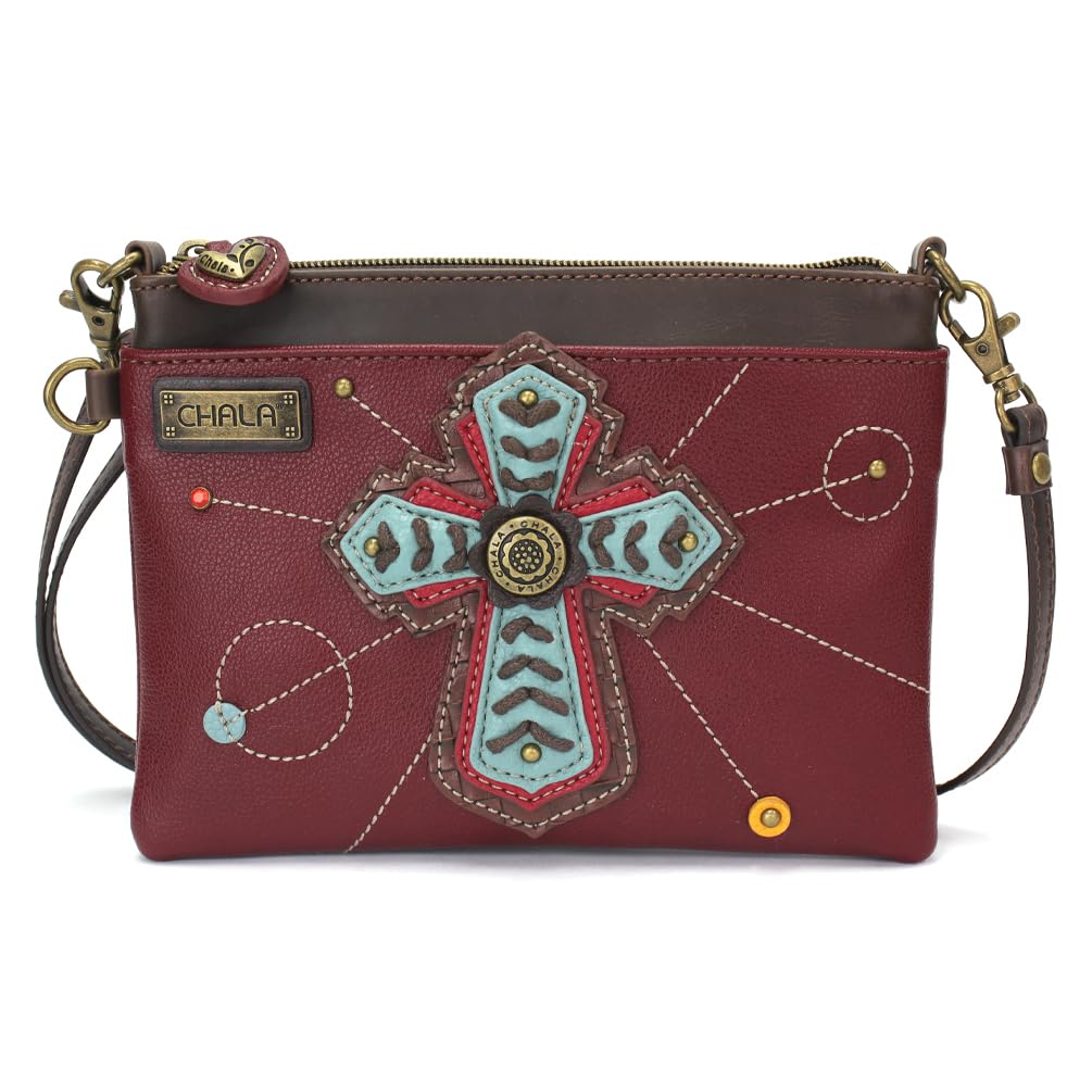CHALA Mini Crossbody/Purse with Convertible Strap Stylish, Compact, Versatile - Chevron Cross - maroon