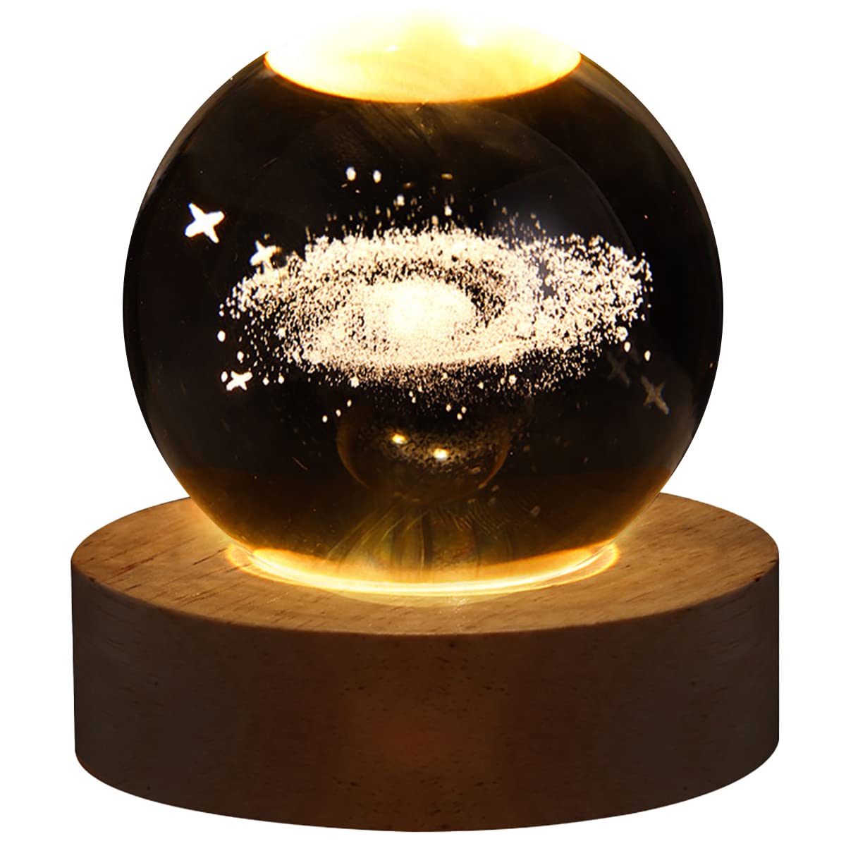 3D Solar System Crystal Ball Night Light 3D Planet Model with Wooden LED Base Engraved Universe Planet Sphere Galaxy Ball Lamp Bedside Nightlight Tabletop Decor Creative Astronomy Gifts (Nebula)