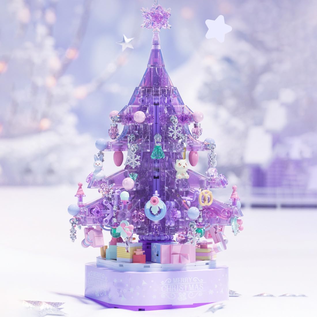 MEIEST Weihnachtsbaum Bausteine Set – DIY Lila Kristallbaum Mit Spieluhr, 729 Teile