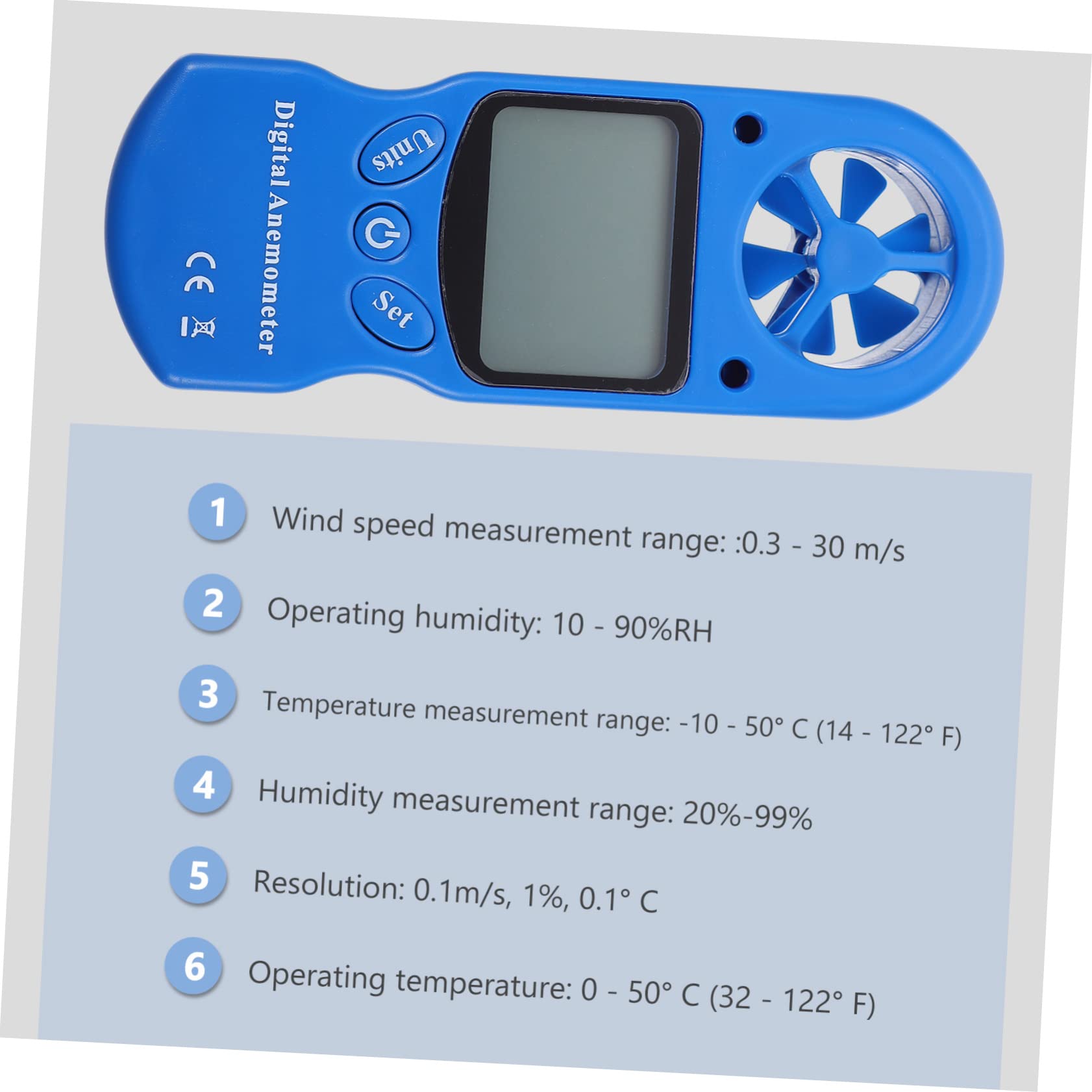 PRETYZOOM Igrometro Digitale Portatile Mini con Misurazione Umidità e Temperatura, Anemometro Palmare in Plastica con Schermo Lcd Retroilluminato per Monitoraggio Ambientale