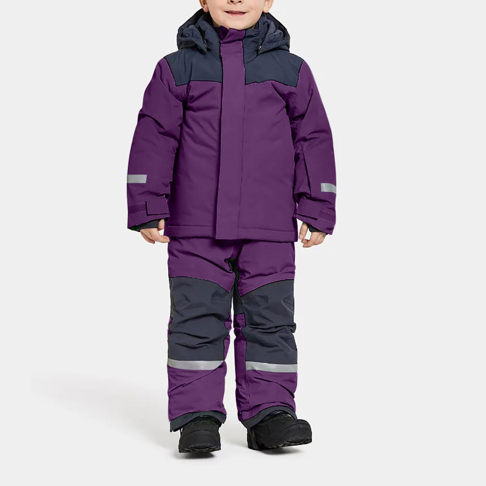 AACH 2025 Kinder Skianzug Jungen mit Kapuze Skioverall Winddichte Wasserdichte Schneeoverall Mädchen Warmer Schneeanzug Dickere Winter Daunenjacke mit Reflektierenden Streifen Skibekleidung