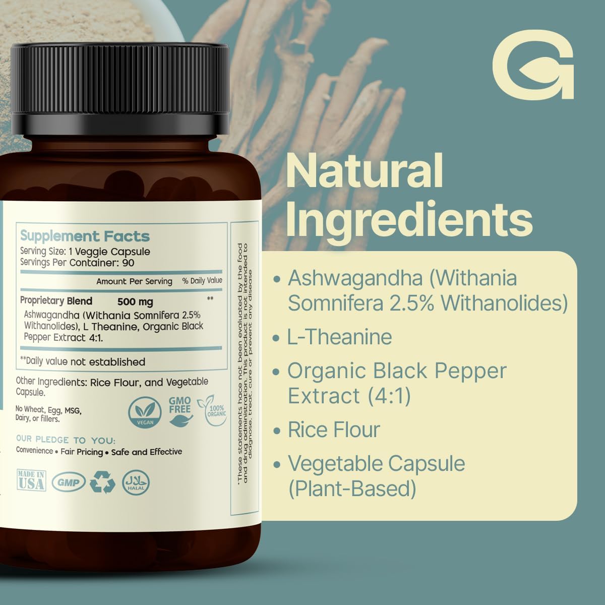 GREEN'S BEST Ashwagandha Capsules – Stress & Mood Support, Energy & Relaxation – Organic Adaptogen Supplement for Calm & Focus – 90 Vegan Capsules