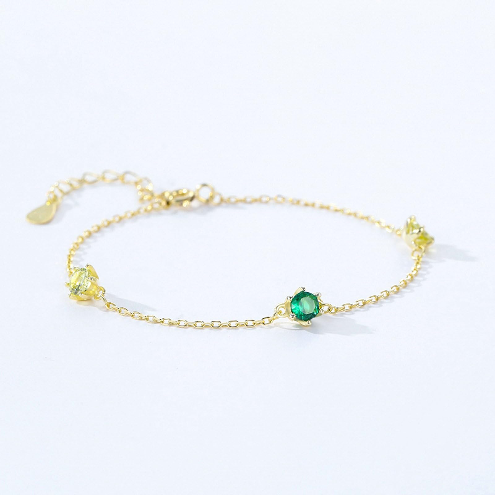 Pulsera de cadena para mujer, esmeralda creada, pulseras finas simples de oro para ella
