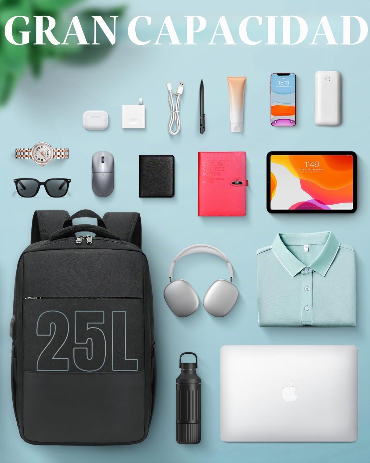 Mochila para ordenador portátil, mochila para hombre, antirrobo para ordenador portátil, 15,6 pulgadas, para viaje/negocios, colegio