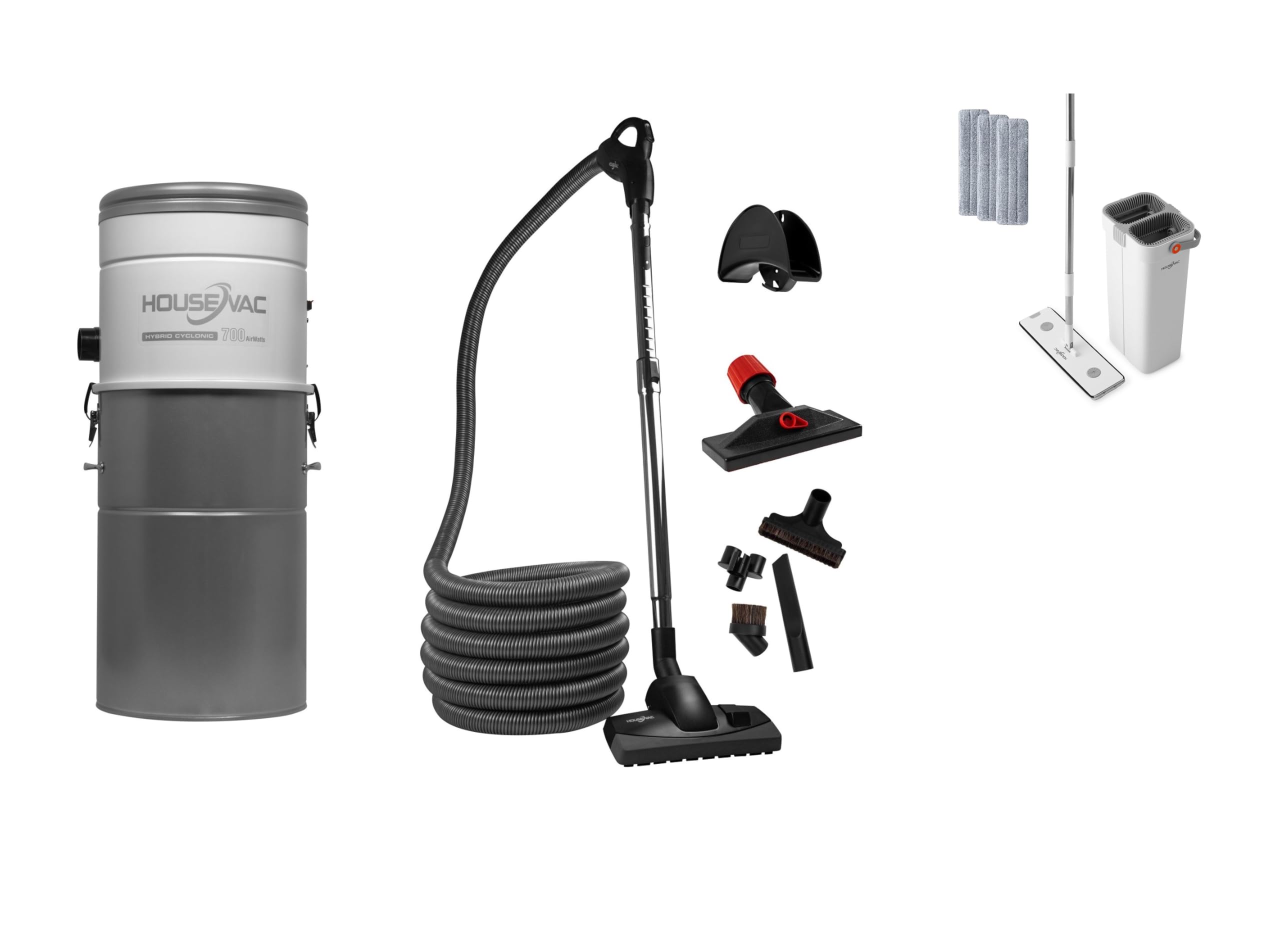 Zentralstaubsauger HV-700ST-35H + Premium-Reinigungszubehör-Kit 9m zur Reinigung Ihres Hauses|Saugkraft 700 AirWatts Ametek Motor-1700W 2 Turbinen Soft Start/Stop Hybridzyklonfiltration