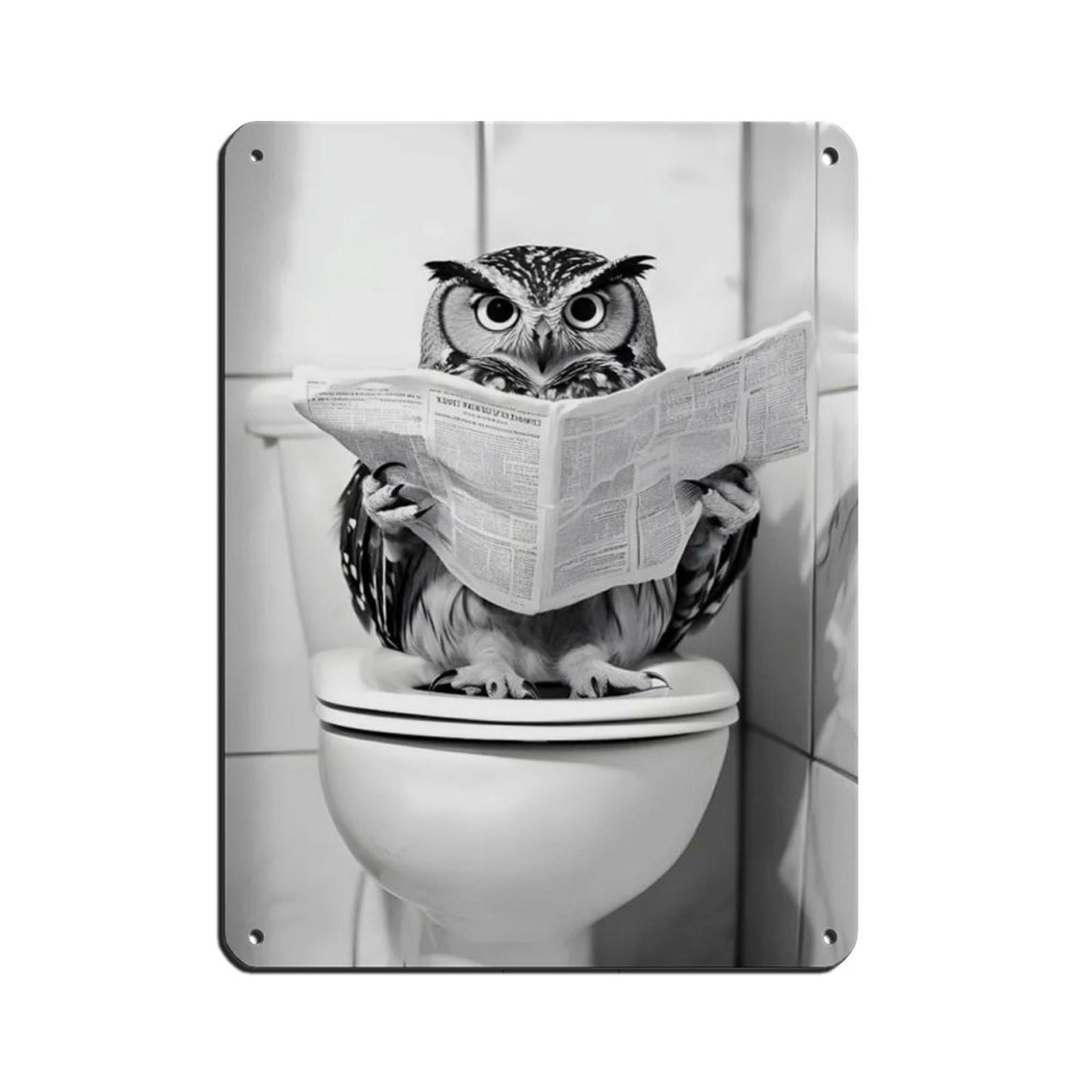 Owl Sitting on The Toilet Reading A Newspaper (2) Retro Poster Metal Tin Sign Chic Art Retro Iron Painting Bar People Cave Cafe Family Garage Poster Wall Decoration 12x16inch(30x40cm)