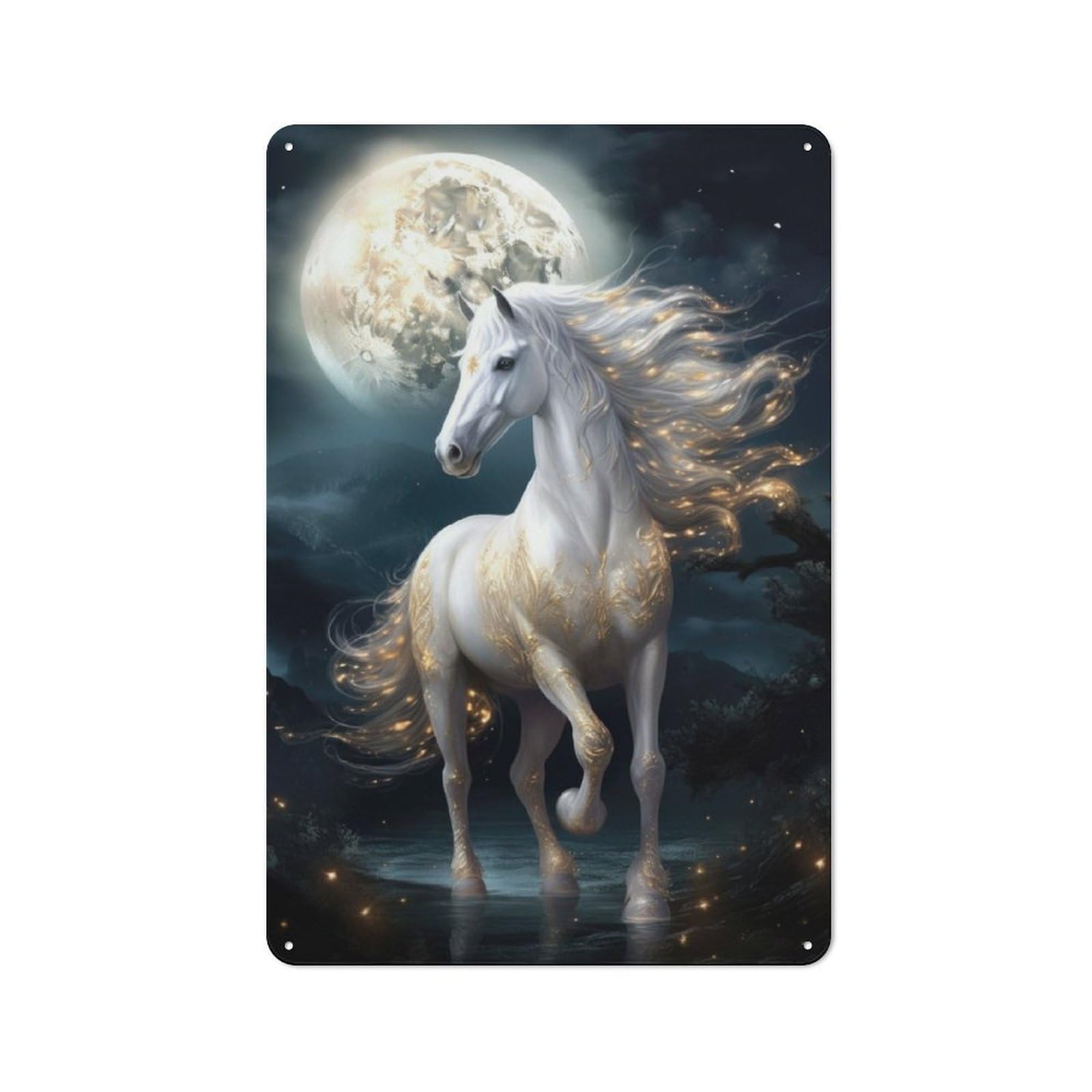 Junmoney Magic Moon Horse Metal Sign 30X20cm With For Pub Or Café, Retro Decor, For Cooler-Month Interiors With Retro Character