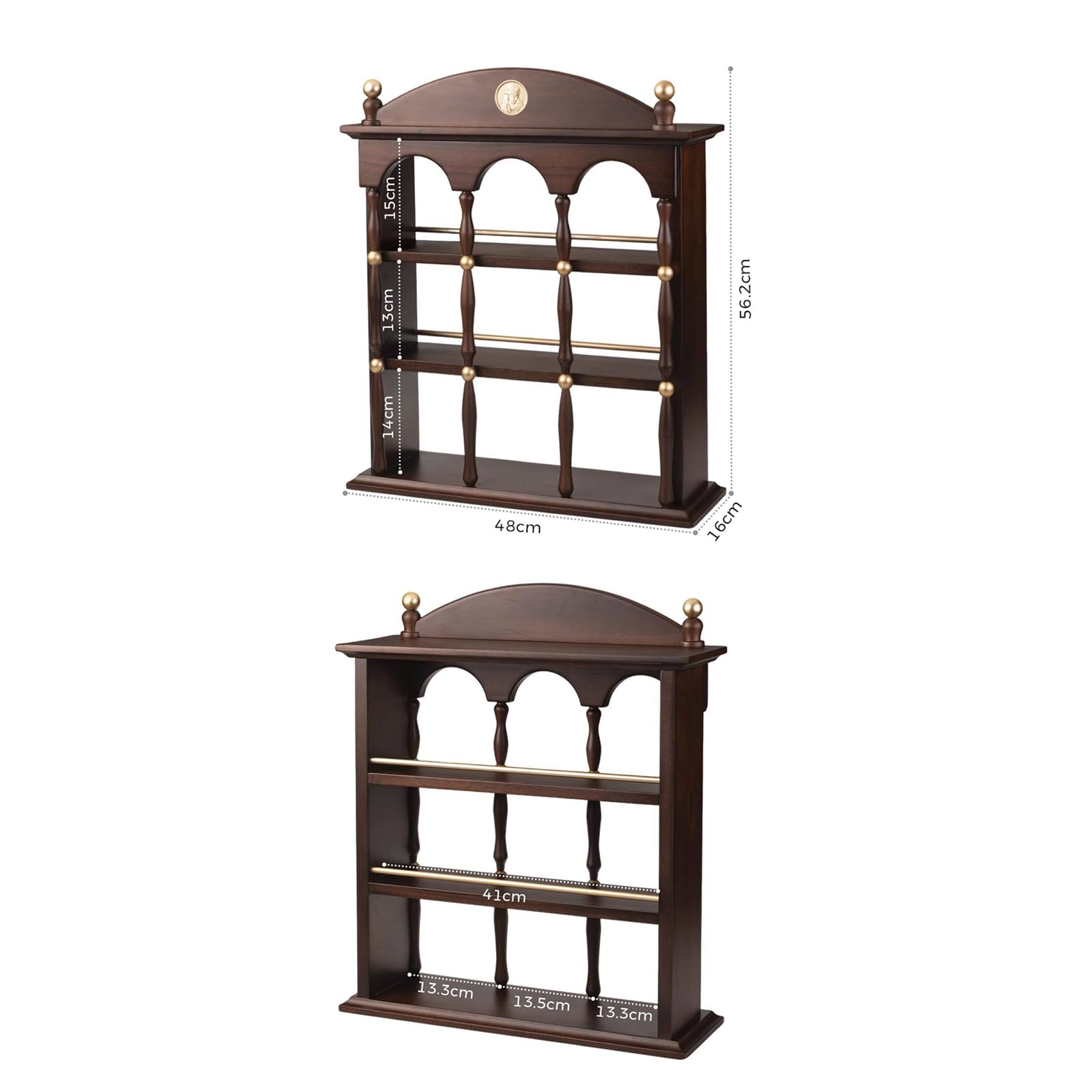 Estante Expositor De Perfumes De Madera Maciza De Melocotón, Organizador De Tocador De Madera De 3 Niveles con Barandillas De Aluminio, Estante De Almacenamiento De Encimera para Perfumes