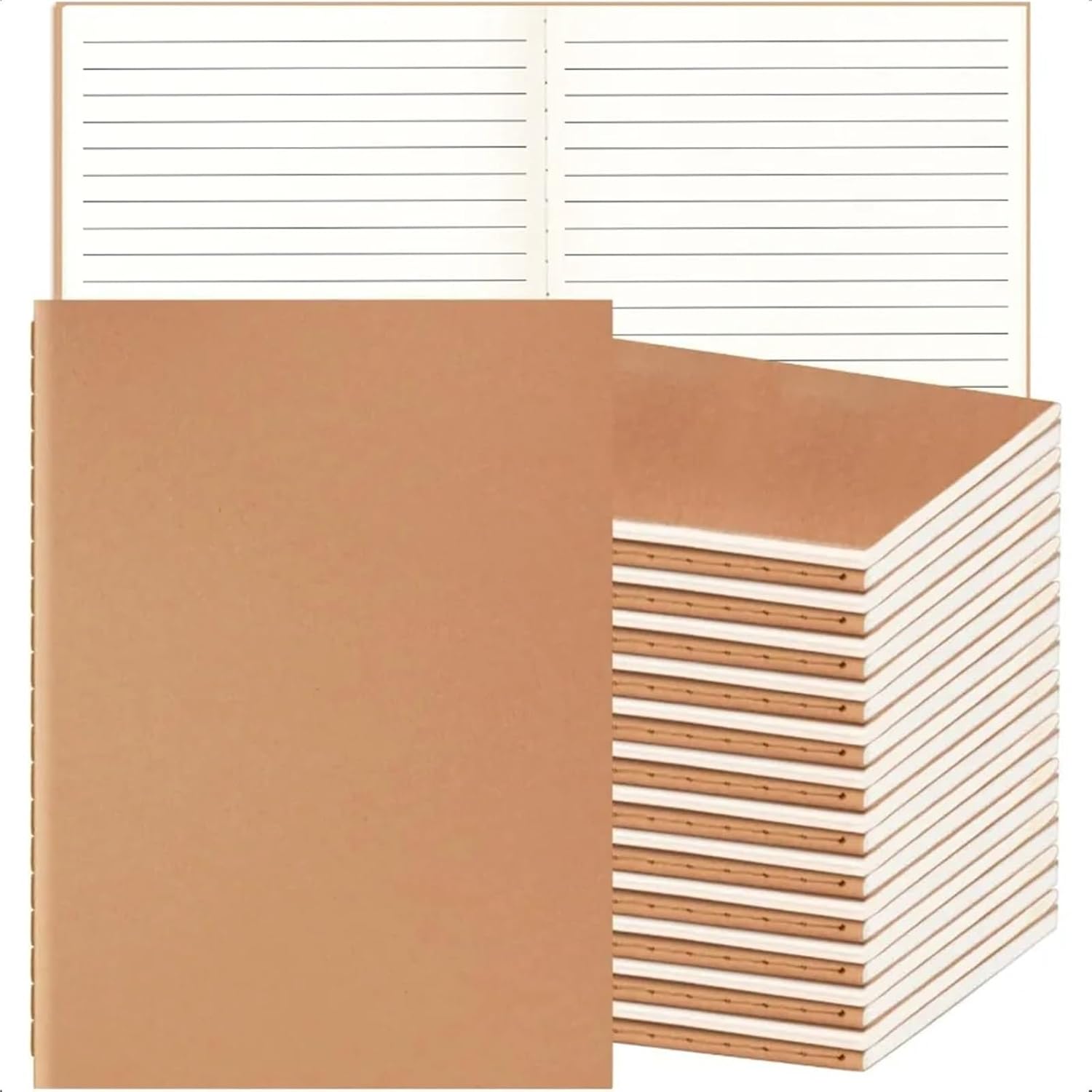 Anenog Journal Notebook 24 Pack A5 Ruled Lined Kraft Notebooks Bulk Journaling Notebooks A5 Lined College Ruled Notebook 8.3x5.5 Inches 60 Pages Travel