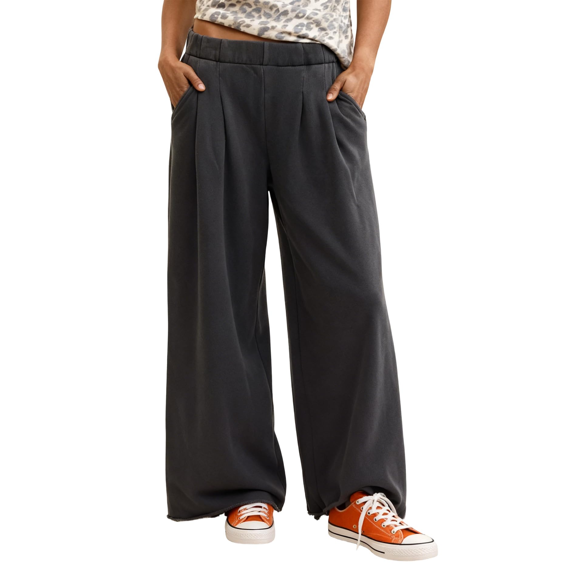 Wide Leg Pants for Women Casual Elastic High Waisted Pant Loose Lounge Pants Comfy Baggy Sweatpants with Pockets