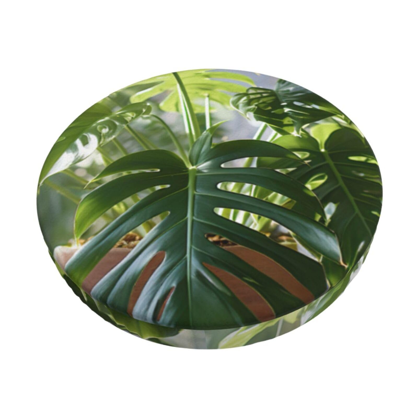 FBGHHTY Monstera Deliciosa Banana Palm Print Round Bar Chair Cushion Cover Washable Circular Seat Protector Dining Room Kitchen
