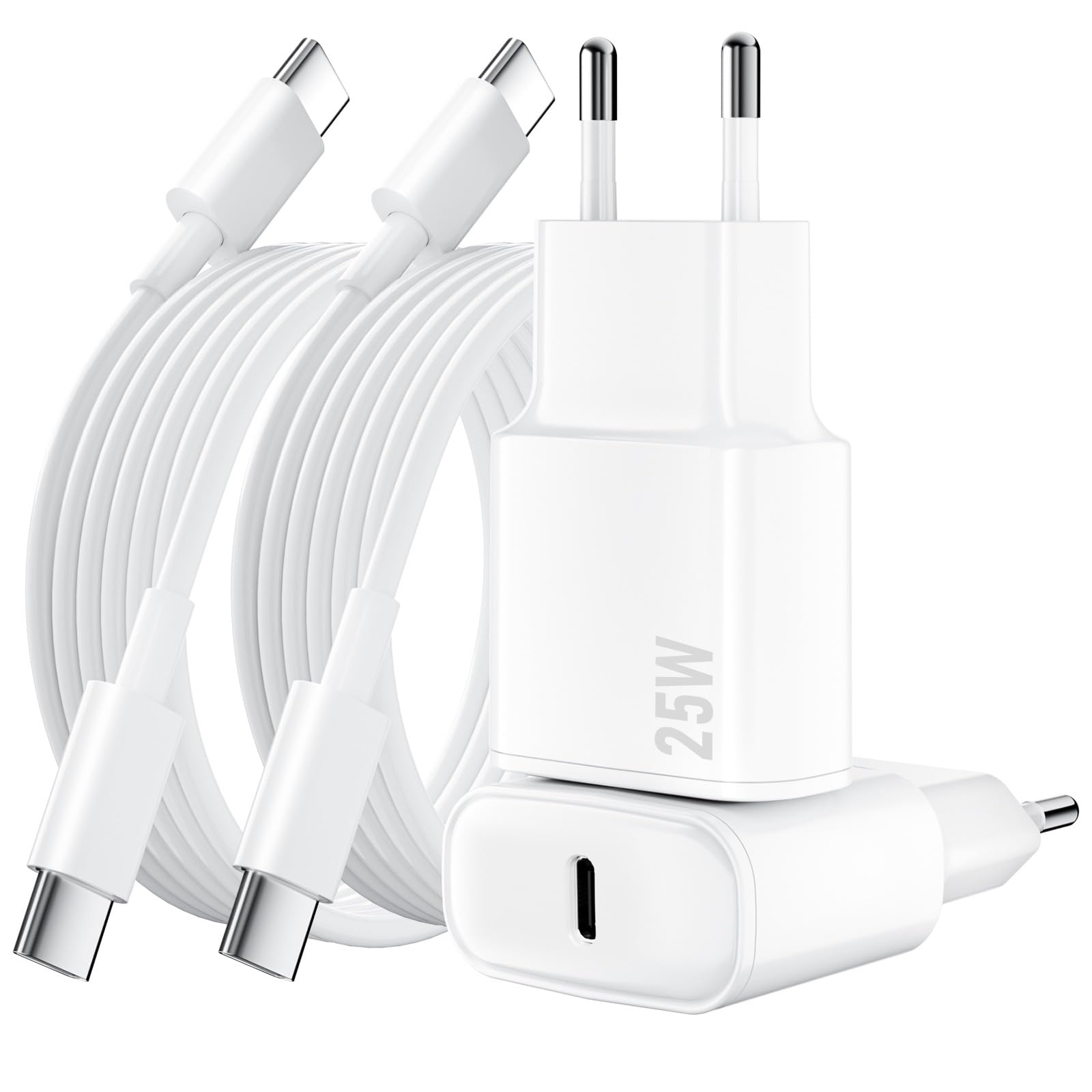 25W USB C Ladegerät, 2 Pack Ladekabel für iPhone 17 16 15/ Pro/Pro Max/Plus, USB C Adapter Schnellladegerät Netzteil Stecker mit 2M Schnellladekabel