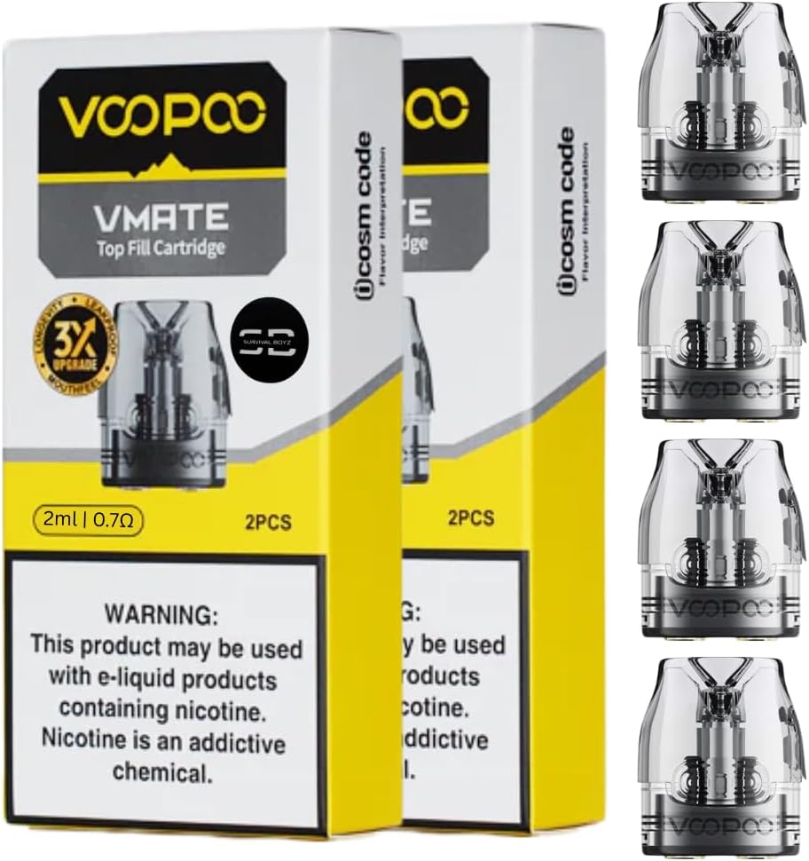 Voopoo Vmate Pods V3 Top Fill [0.7 2 x 2 Pack] - 4 Pack Compatible with Vmate Kit - No Nicotine