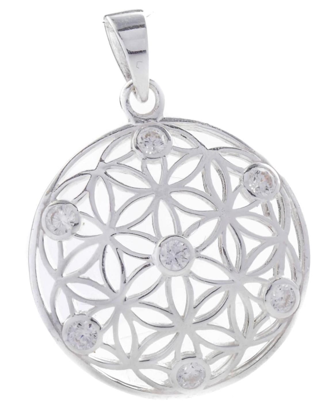 Windalf Bohemia Silber Anhänger LOREEN Ø 2.7 cm Blume des Lebens weiße Steine 925 Sterlingsilber