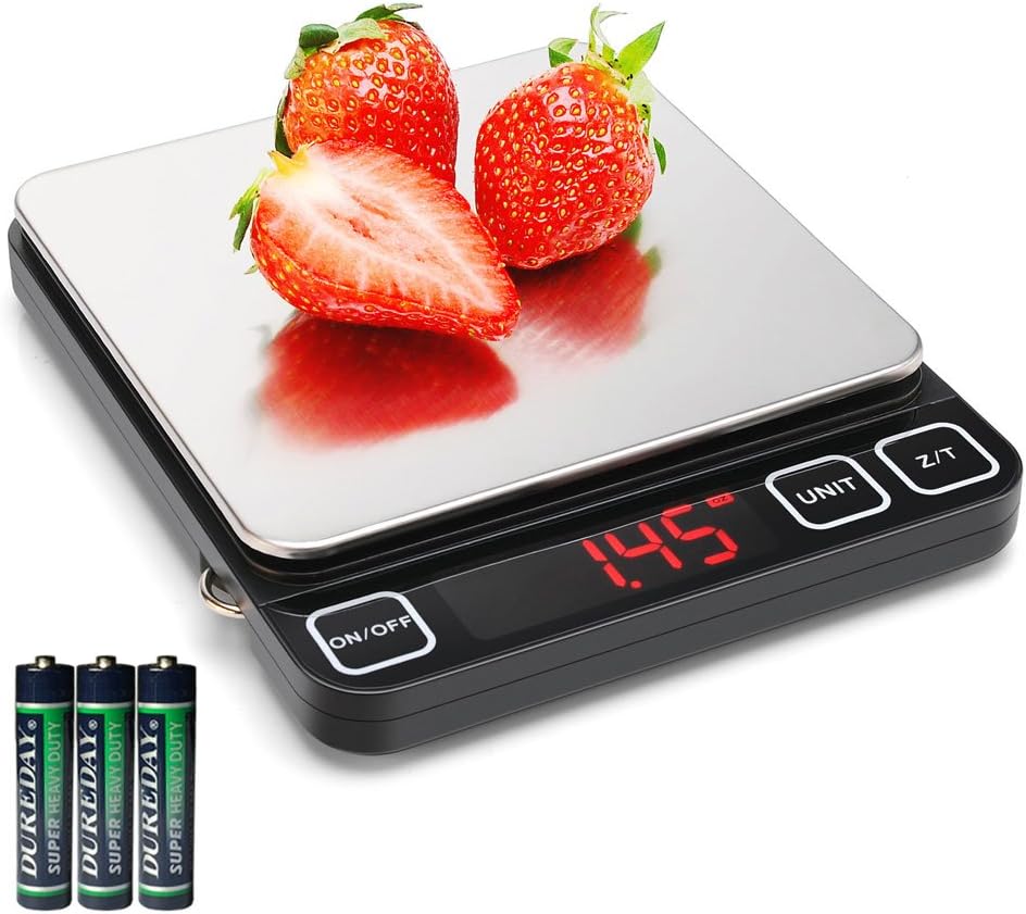Digital Kitchen Scale with Red LED Display, Sooreally High Definition Multifunction Stainless steel Food Scale 11lb/ 5000g (Batteries Included)