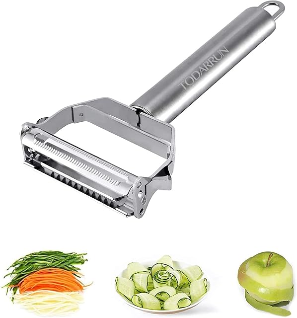 TODARRUN Kitchen 3 in 1 Julienne Peeler & Fruit Peeler Kitchen Premium Food Grade Stainless Steel Vegetable Noodle Peeler for Making Delicious Salads and Vegetarian Noodles