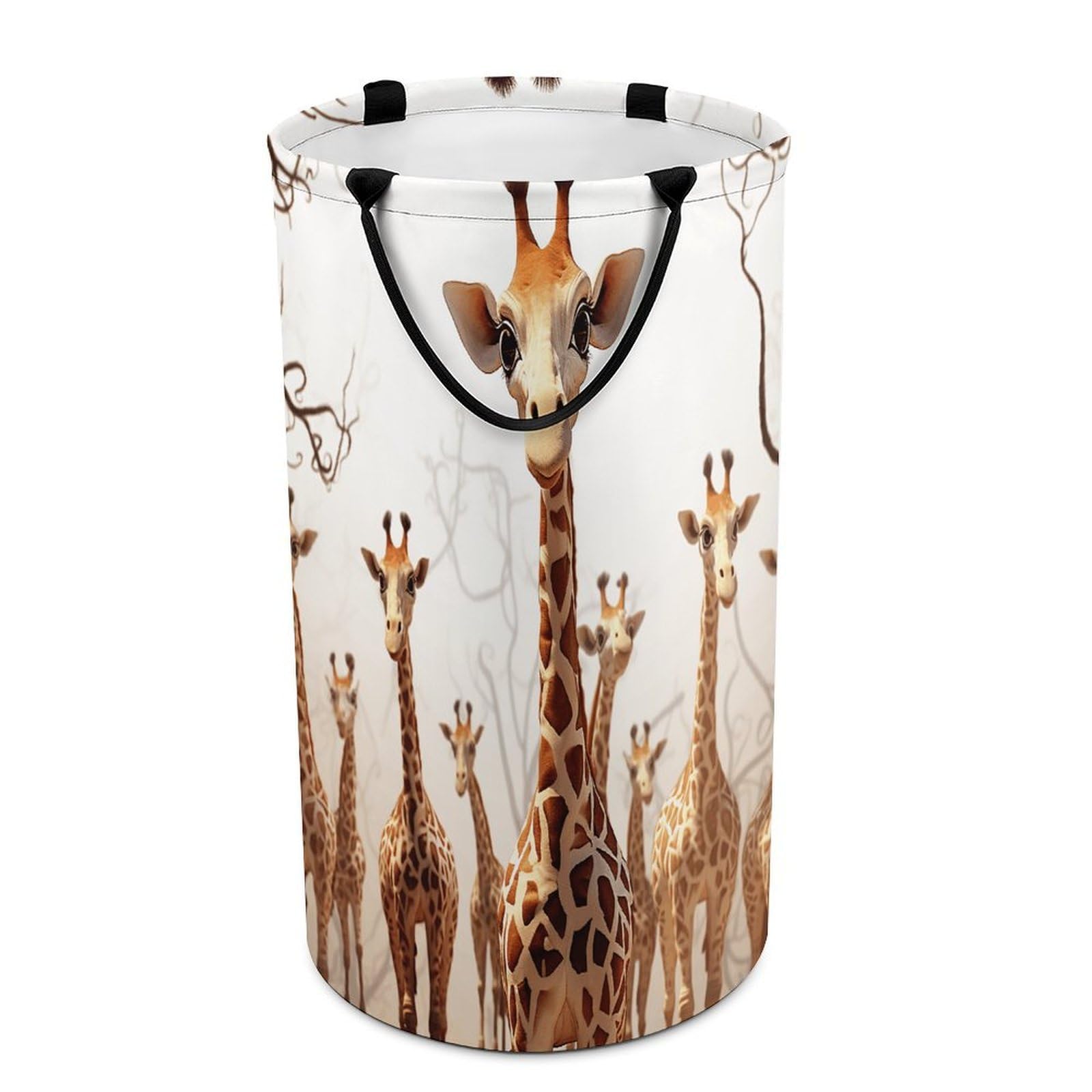 Cute Cartoon Funny Giraffes Laundry Basket Large Foldable Laundry Hamper with Handles Freestanding Collapsible Clothes Basket Waterproof Portable Dirty Clothes Hamper for Bathroom 86L