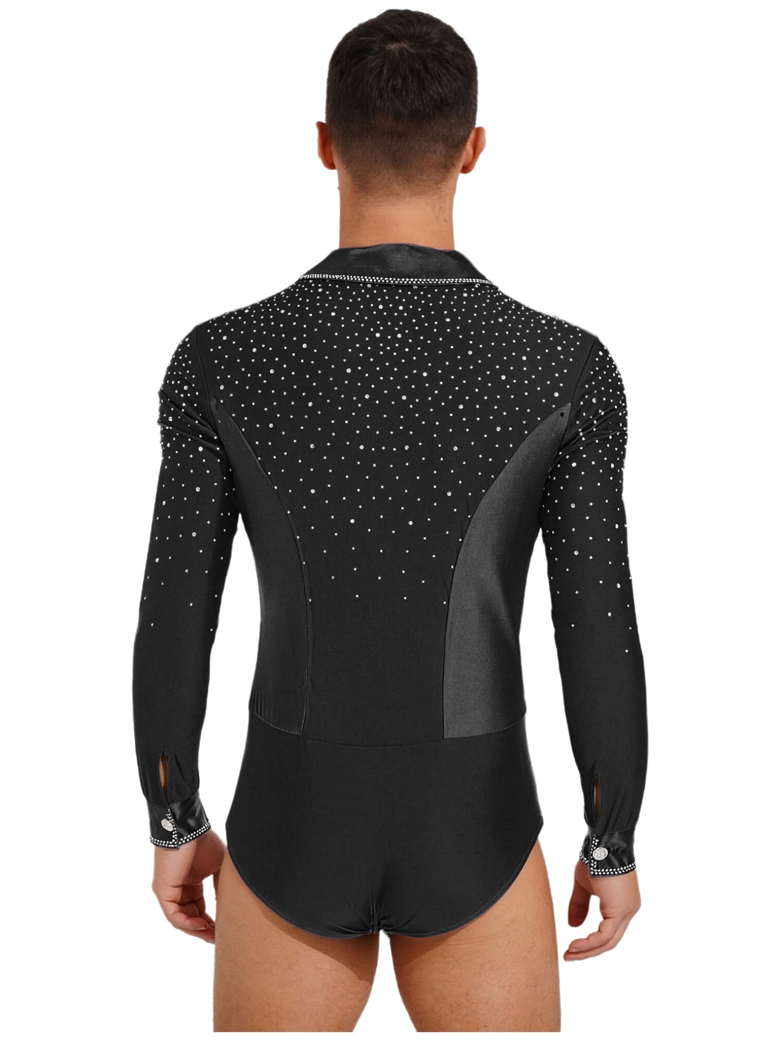 Freebily Maillot De Danza Latina Rumba para Hombre Body De Manga Larga con Cuello En V Leotardo De Gimnasia