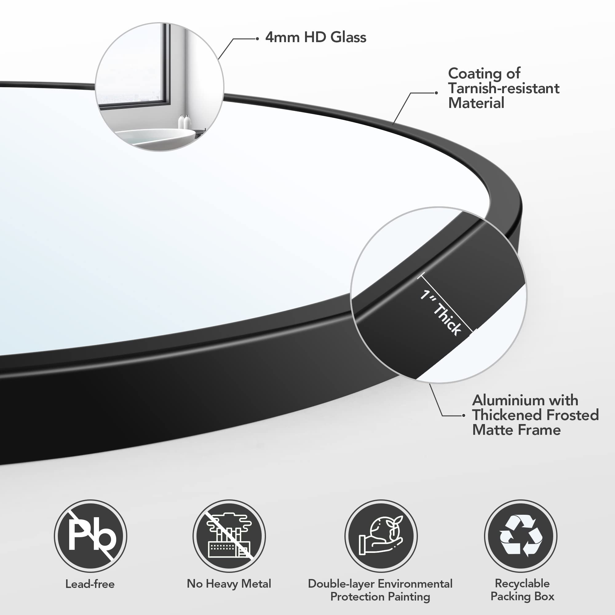 Catollova Black Round Mirror 24 Inch, Wall Mirror with Black Metal Frame, Round Bathroom Mirror for Vanity, Bathroom, Entryway, Living Room, Home Decor Circle Mirror