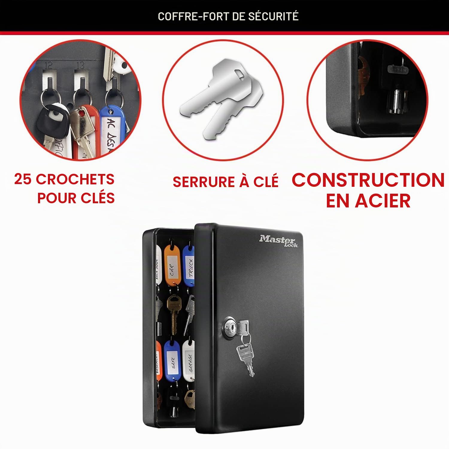 Master Lock Armoire à Clés [Fixation Murale] [25 Crochets] KB-25ML - 25 Porte-clés Inclus avec étiquettes