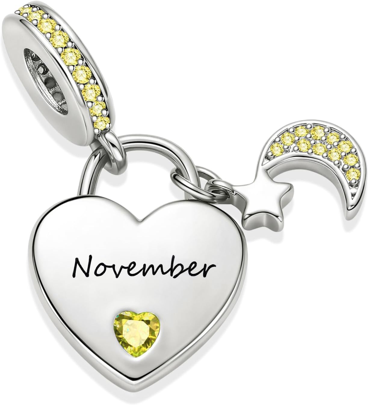 12 Months Birthstone Heart Charm Moon and Star Pendant Bead Compatible with Pandora Bracelet Women - Image 2