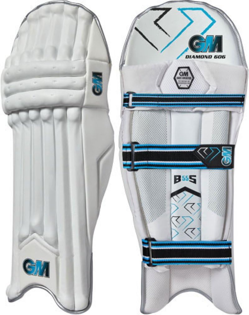 GM | Cricket Batting Pads | Diamond 606 | Traditional Cotton & Cane | Large Adult Left Handed - 19" | Approx Weight 2.32 kg | 1 Pair | White | Gunn & Moore
