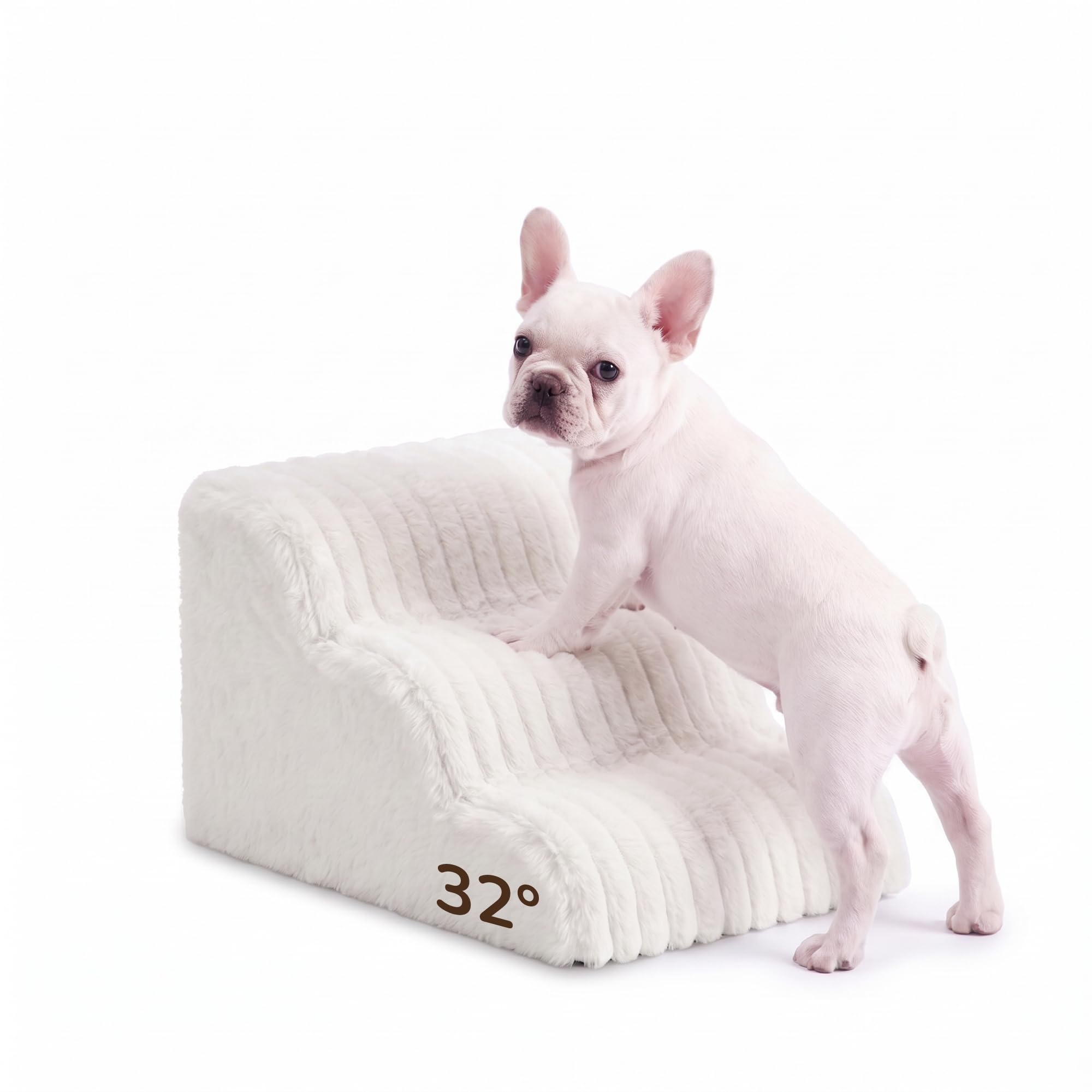 Den&amp;Den 3 Step Dog Stairs for Old Pet, White 13.8"H High-Density Ramp
