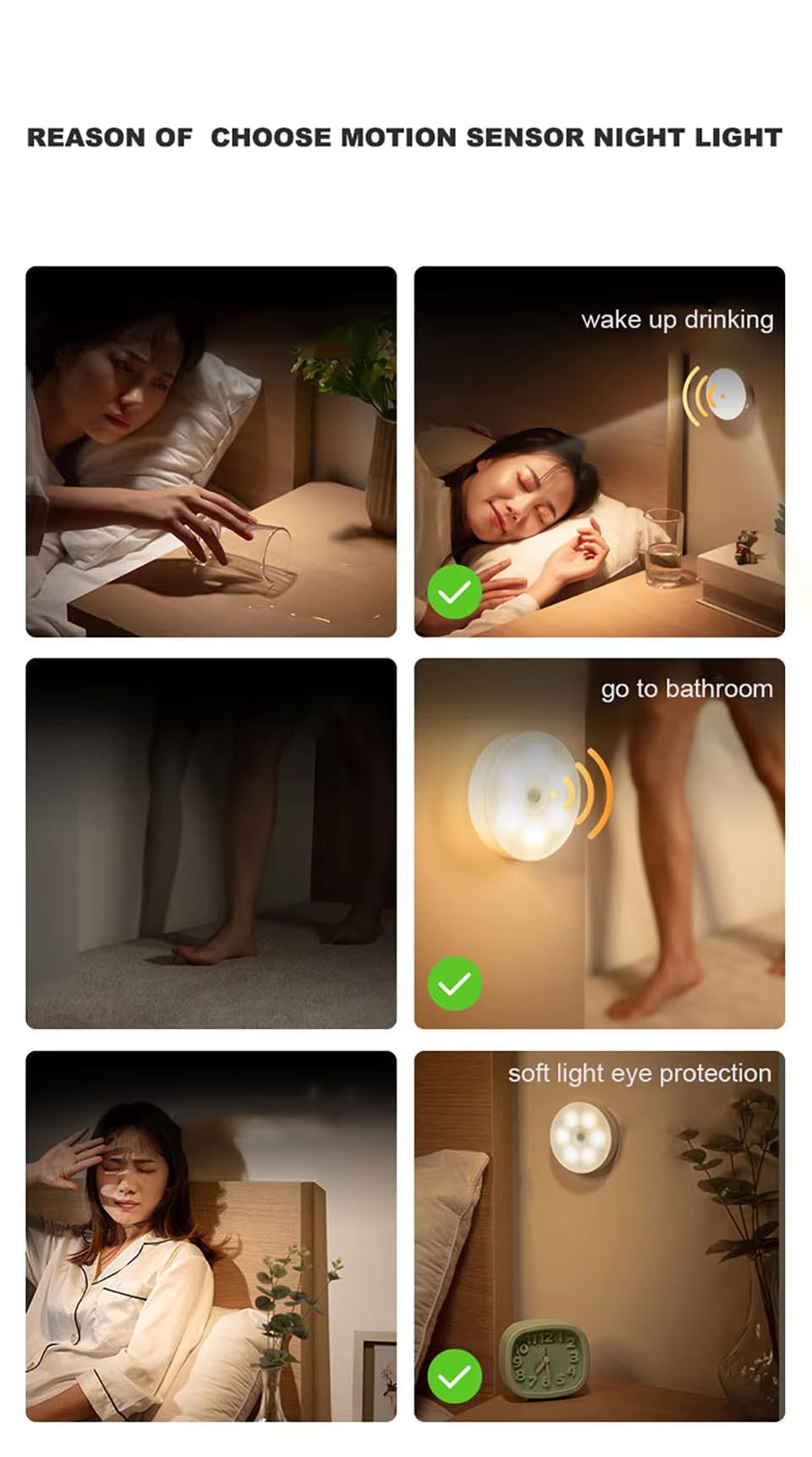 VIVITO Motion Sensor LED Night Light | Wireless, USB Rechargeable, Self-Adhesive | Automatic Lighting for Wardrobe, Stairs, Kitchen, Closet & More (Pack of 2, White) 2