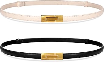 SANSTHS 2 Pack Thin Ladies Waist Belt for Dresses Jeans Pants, Skinny Womens Belt with Antique Gold Buckle