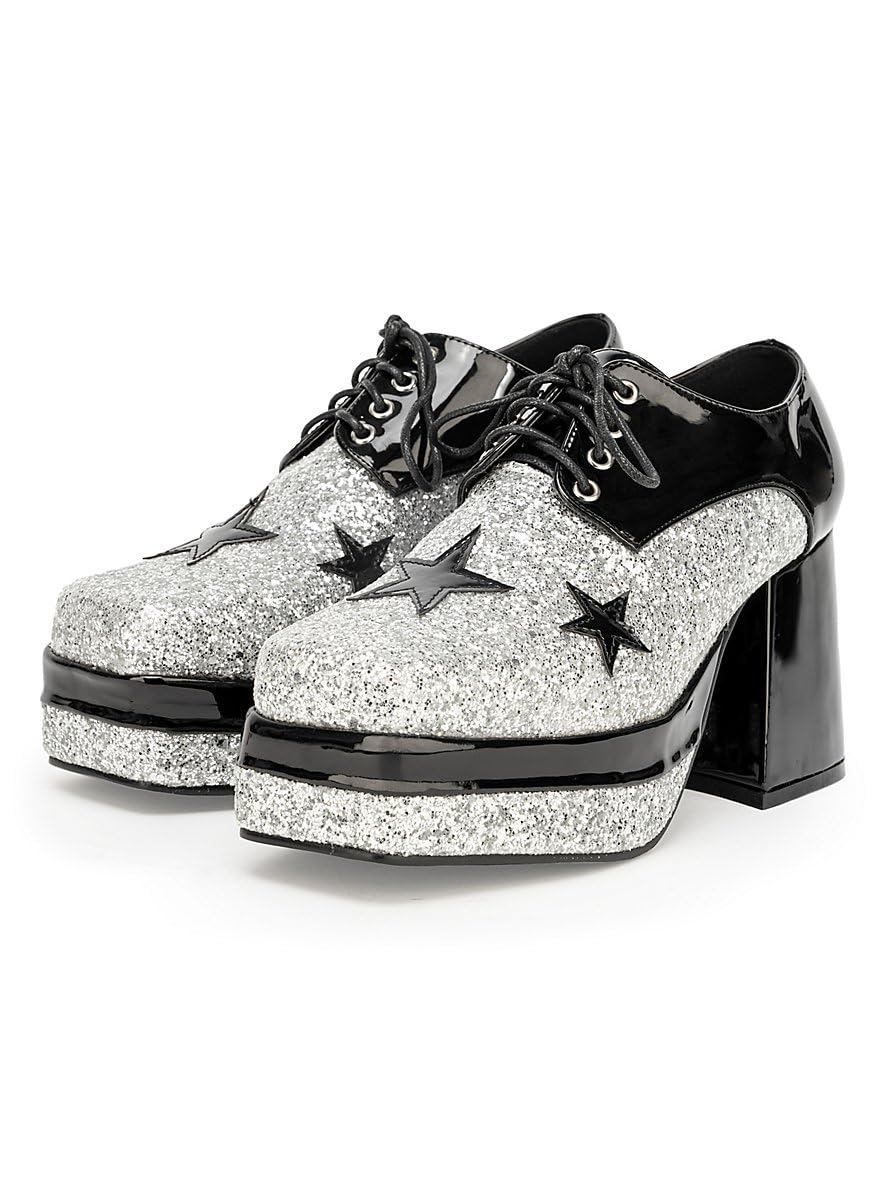 Disco Plateau-Schuhe für Herren - schwarz-Silber- Wet-Look - Schuhgröße: 42-43