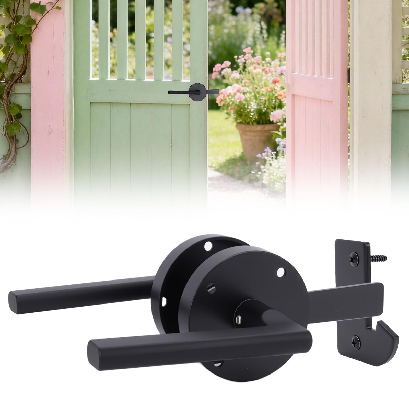 HISUEKIG Double Sided Gate Latch, Heavy Duty Garden Gate Latch for Wooden Gates, Carbon Steel Black Shed Door Latch, Double Side Handle for Yard, Fence, Garden, Pool Gate