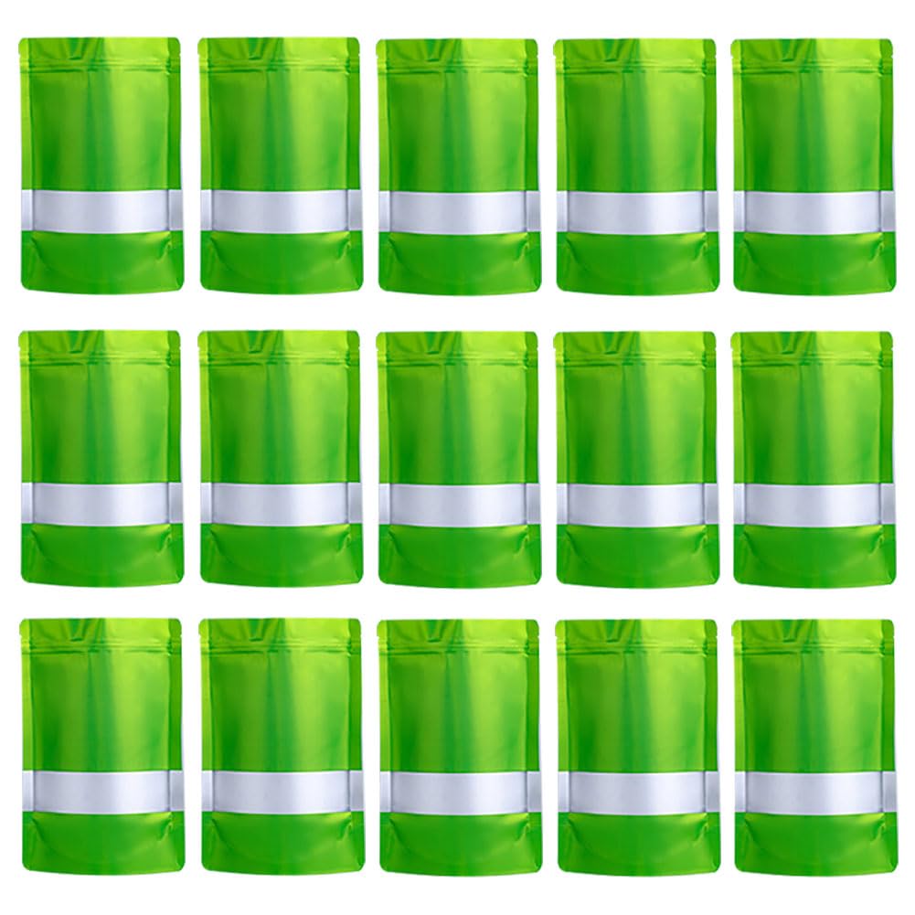 HugeDE 100 Pcs Resealable Food Storage Bags Foil Stand Up Pouches Sealable Packaging Bags Zip Lock Pouches Candy Mylar Bags with Clear Window Green