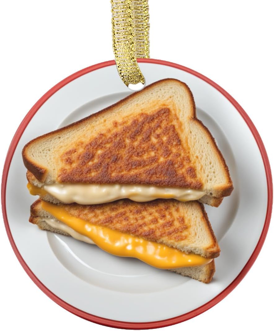 Custom Personalized Christmas Ornament Grilled Cheese Sandwhich Novelty Funny Cheese Triangle Toast Foodie Lover Food Cute Holiday Food Themed Ornaments Gifts (Flat Design - NOT 3D)