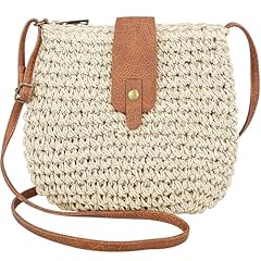 #B Cute Beige Straw Shoulder Purse for Women