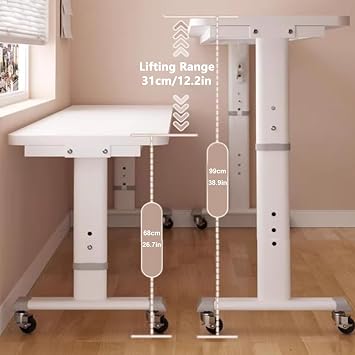 White Overbed Table with Lockable Wheels, Height Adjustable Over Bed Desk, Mobile Over The Bed Table Crossbed Nursing Table Computer Table for Eating On Bed(180x40cm/70.8x15.7in)