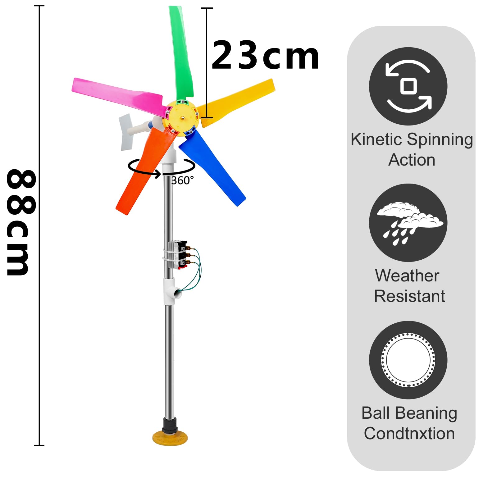 Kit generatore eolico piccolo fai-da-te, generatore eolico e mulino a vento con striscia luminosa | Decorazione da cortile, altezza 88 cm | Diametro 46 cm