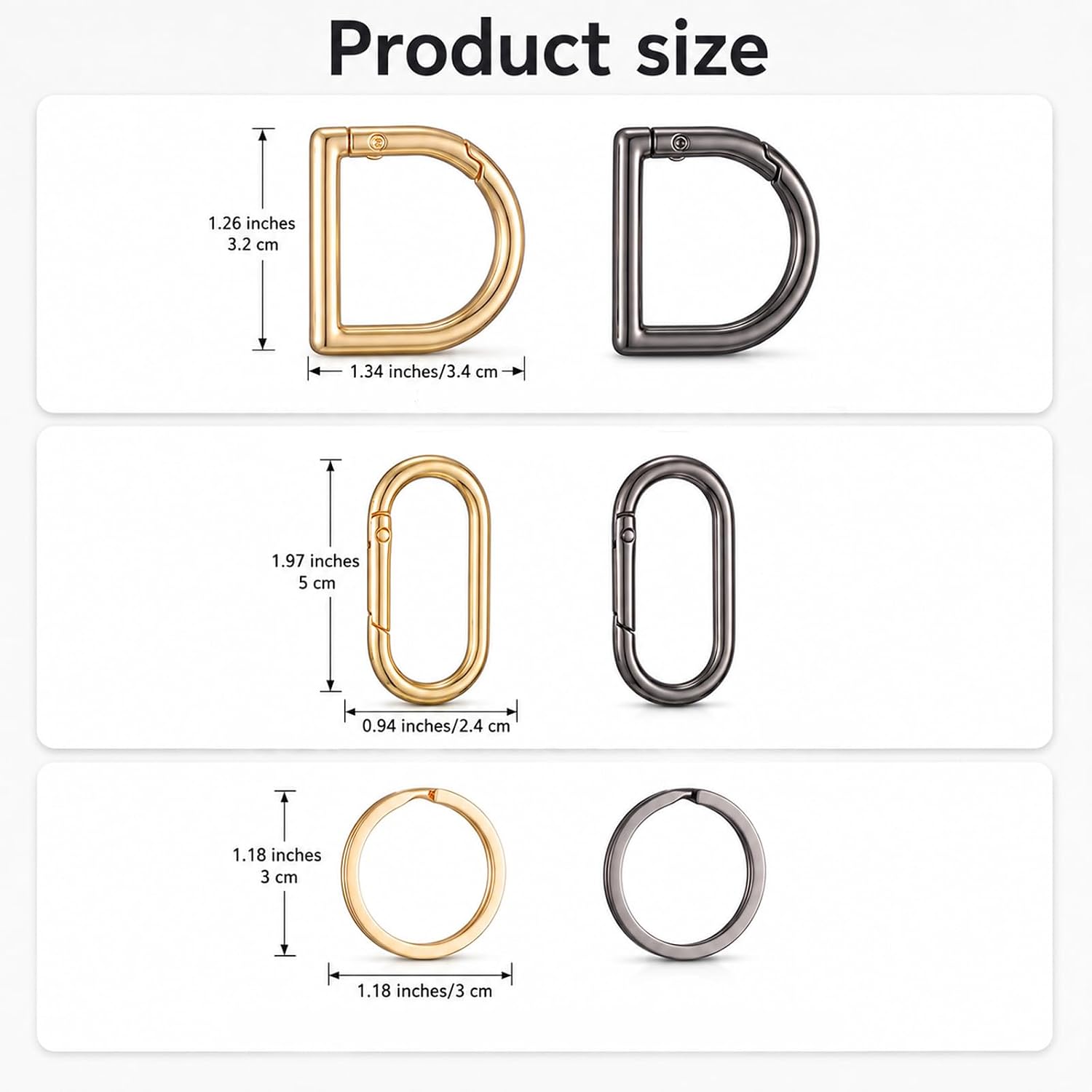 Lndip 12 Pcs Metal Carabiner Spring Ring Clip Black Buckle Hook Accessories image 2