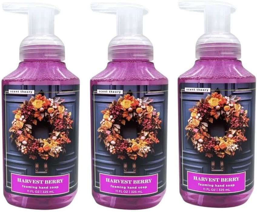 Scent Theory Hand Gentle Pump Foaming Soap (11 oz) Made with Essential Oils - Pack of 3 (Limited edition) Holiday scents (Harvest Berry)