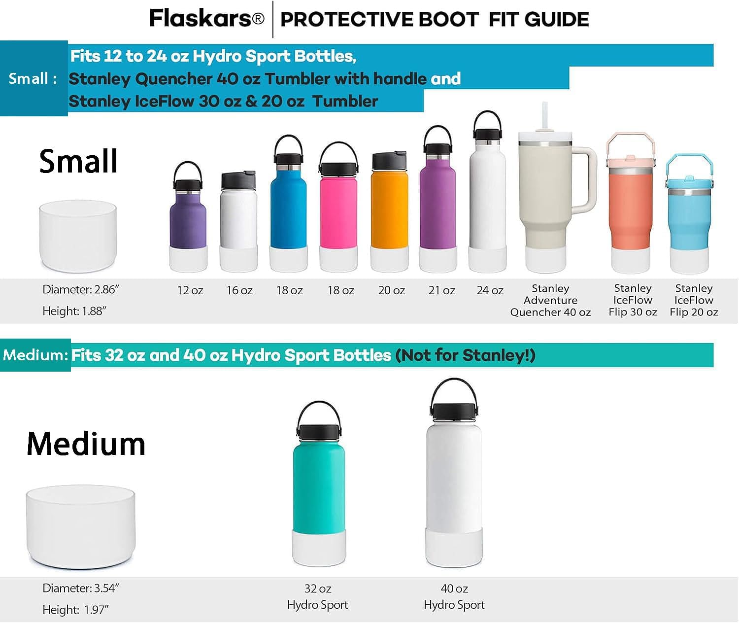 Flaskars Protective Silicone Boot for 12 oz - 40oz Hydroflask Water Bottles Anti-Slip Bottom Stanley Sleeve Cover Bumper